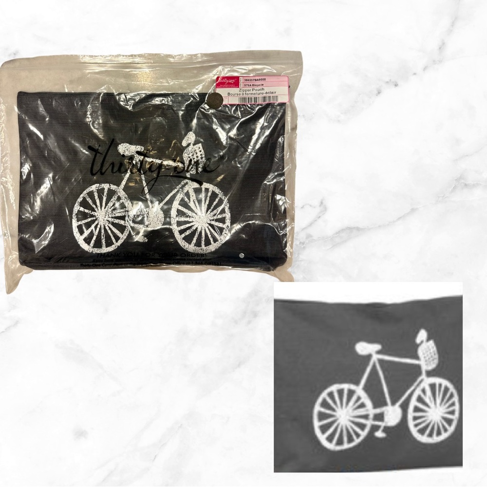 NEW thirty-one Brown Zipper Pouch with Bicycle - Style 3045